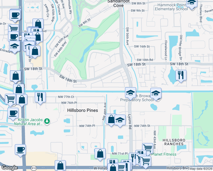 map of restaurants, bars, coffee shops, grocery stores, and more near 9142B Southwest 22nd Street in Boca Raton