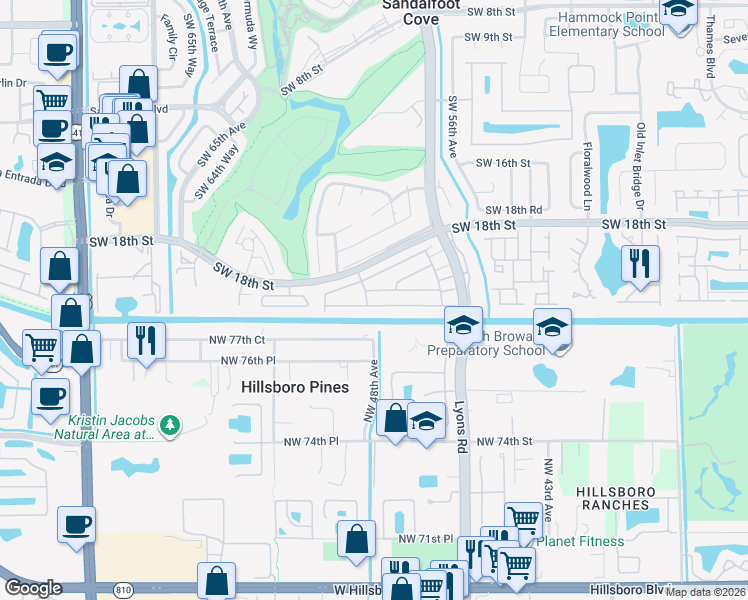 map of restaurants, bars, coffee shops, grocery stores, and more near 9142B Southwest 22nd Street in Boca Raton