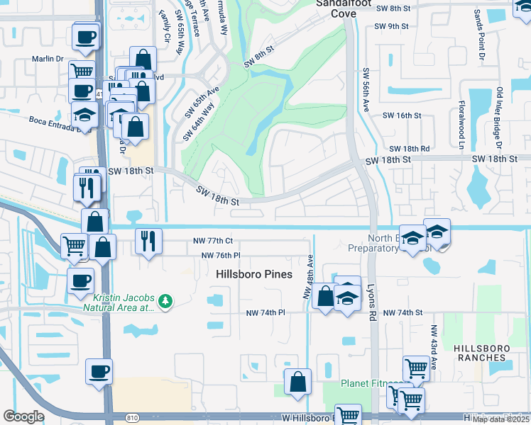 map of restaurants, bars, coffee shops, grocery stores, and more near 23337D Southwest 61st Avenue in Boca Raton