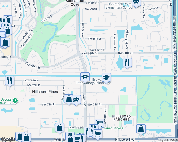 map of restaurants, bars, coffee shops, grocery stores, and more near 23451 Southwest 55th Avenue in Boca Raton
