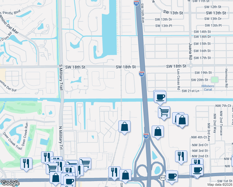 map of restaurants, bars, coffee shops, grocery stores, and more near 5016 Heatherhill Lane in Boca Raton