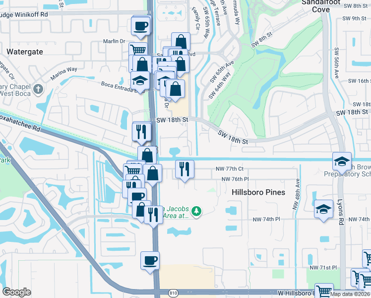map of restaurants, bars, coffee shops, grocery stores, and more near 5531 Northwest 77th Court in Pompano Beach