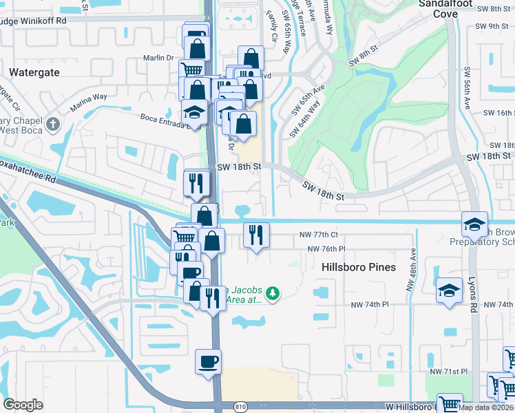 map of restaurants, bars, coffee shops, grocery stores, and more near 5531 Northwest 77th Court in Pompano Beach