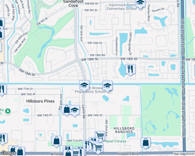 map of restaurants, bars, coffee shops, grocery stores, and more near 8904 Southwest 22nd Street in Boca Raton