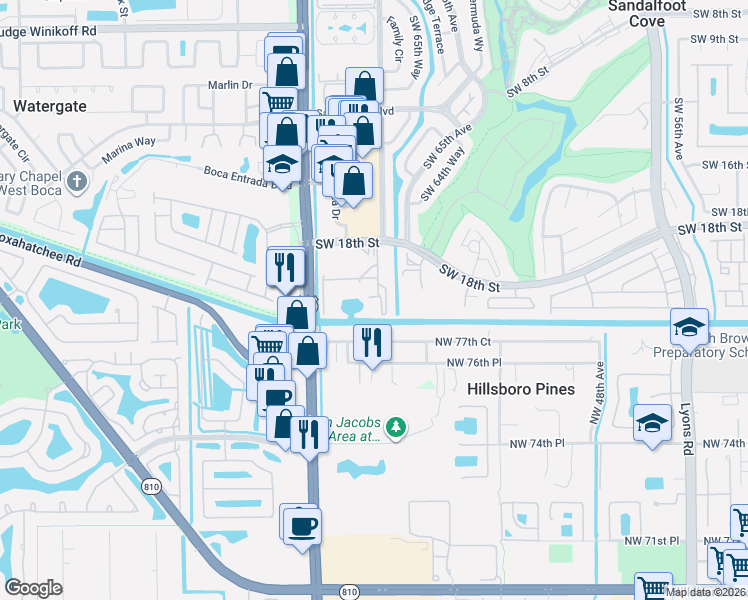 map of restaurants, bars, coffee shops, grocery stores, and more near 5531 Northwest 77th Court in Pompano Beach
