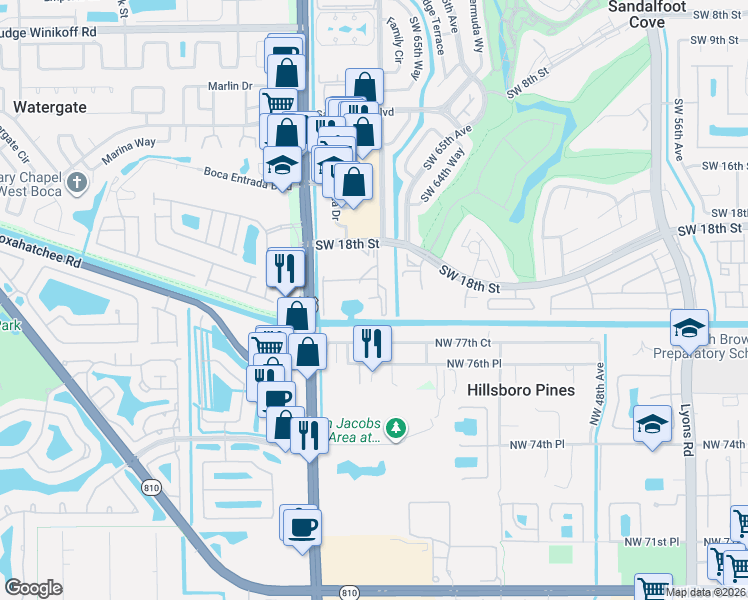 map of restaurants, bars, coffee shops, grocery stores, and more near 5531 Northwest 77th Court in Pompano Beach