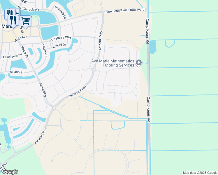 map of restaurants, bars, coffee shops, grocery stores, and more near 5289 Camp Keais Road in Ave Maria