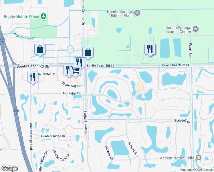 map of restaurants, bars, coffee shops, grocery stores, and more near 13217 Sherburne Circle in Bonita Springs