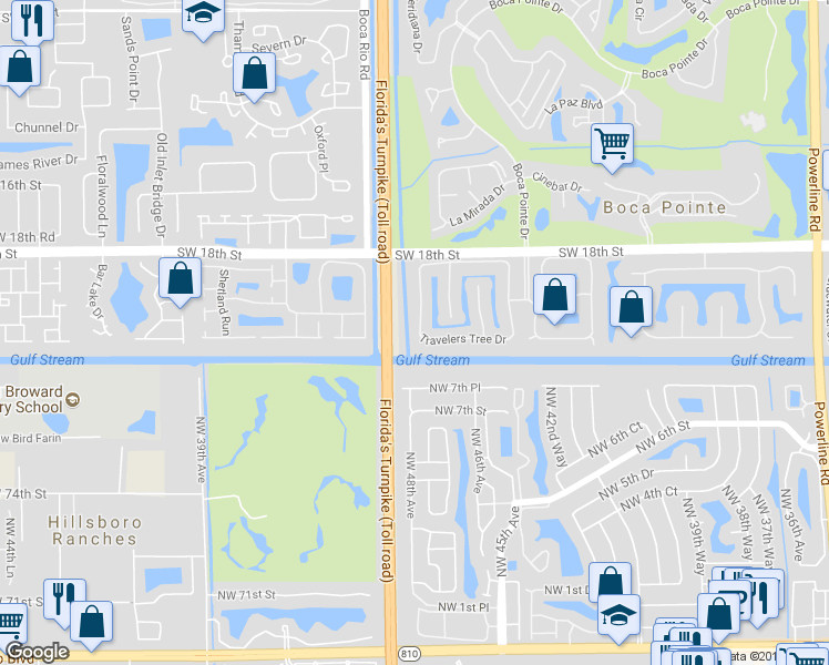 map of restaurants, bars, coffee shops, grocery stores, and more near 7848 Travelers Tree Drive in Boca Raton