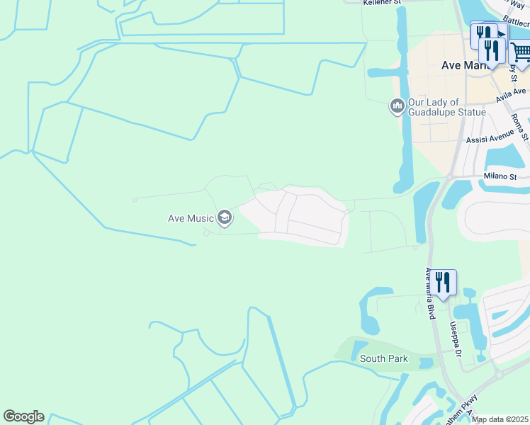 map of restaurants, bars, coffee shops, grocery stores, and more near Chandler Way in Ave Maria