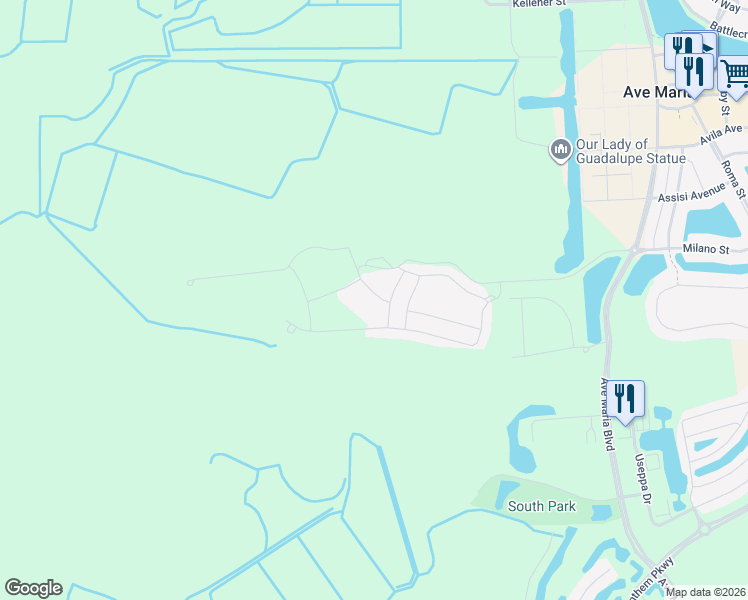 map of restaurants, bars, coffee shops, grocery stores, and more near Chandler Way in Ave Maria