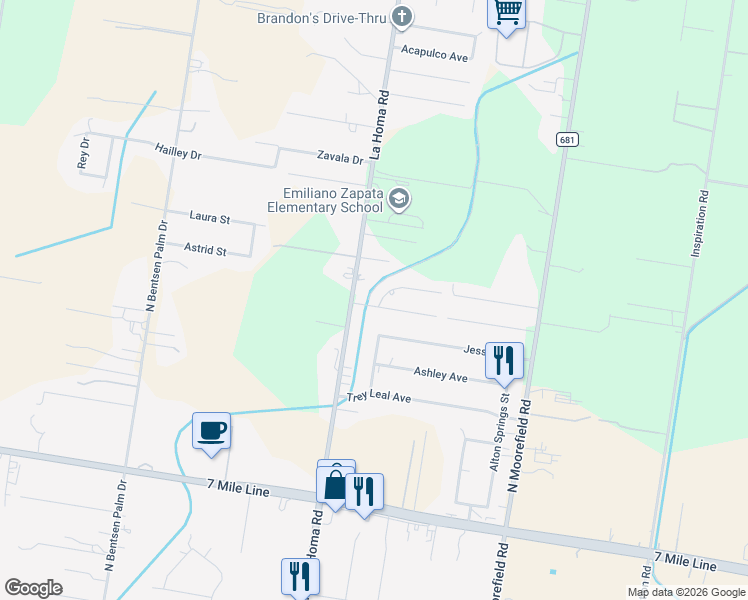 map of restaurants, bars, coffee shops, grocery stores, and more near 2800 Sondra Street in Mission