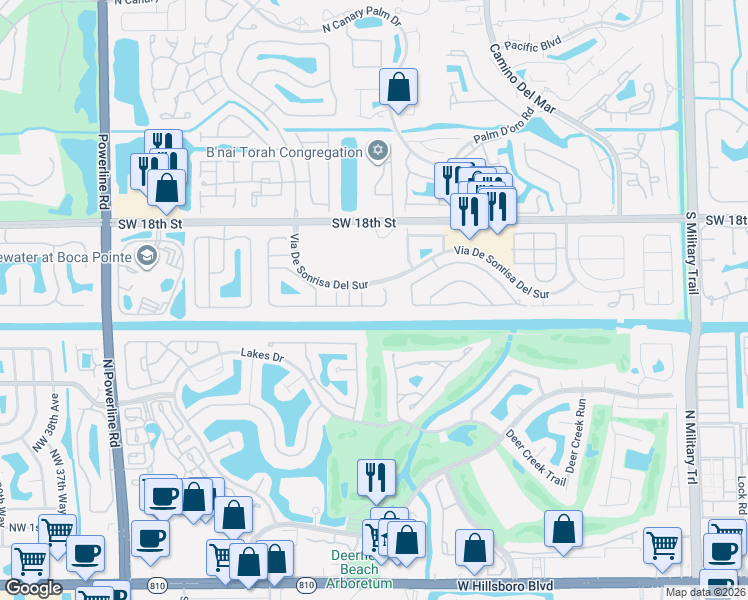 map of restaurants, bars, coffee shops, grocery stores, and more near 6233 Brava Way in Boca Raton