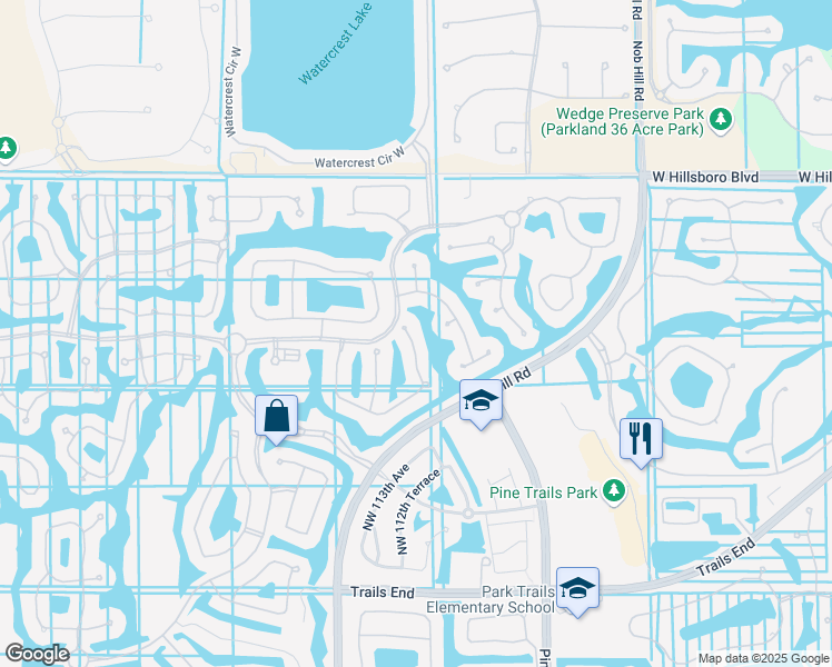 map of restaurants, bars, coffee shops, grocery stores, and more near 8046 Northwest 110th Drive in Parkland