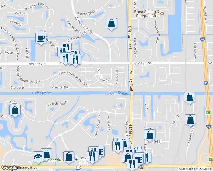map of restaurants, bars, coffee shops, grocery stores, and more near 23372 Boca Chica Circle in Boca Raton