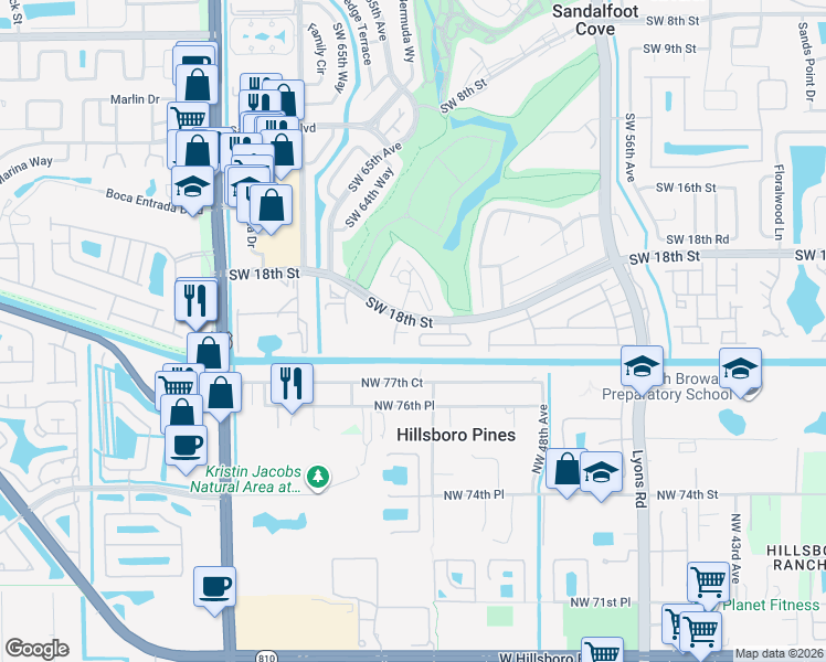 map of restaurants, bars, coffee shops, grocery stores, and more near in Sandalfoot Cove