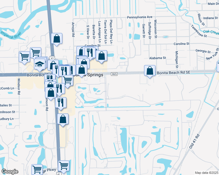 map of restaurants, bars, coffee shops, grocery stores, and more near 28000 Spanish Wells Boulevard in Bonita Springs