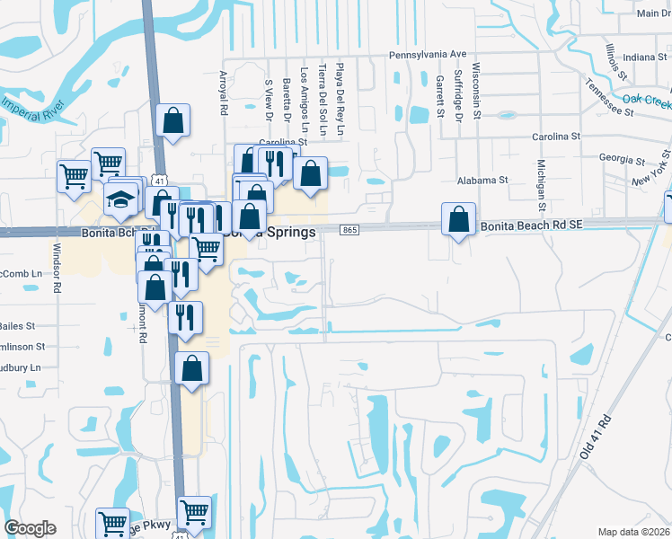 map of restaurants, bars, coffee shops, grocery stores, and more near 28000 Spanish Wells Boulevard in Bonita Springs