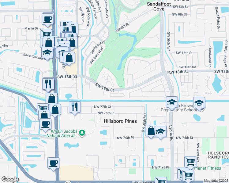 map of restaurants, bars, coffee shops, grocery stores, and more near in Sandalfoot Cove