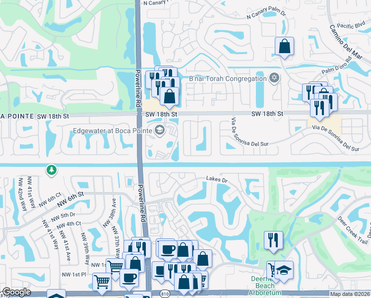 map of restaurants, bars, coffee shops, grocery stores, and more near 23437 Torre Circle in Boca Raton