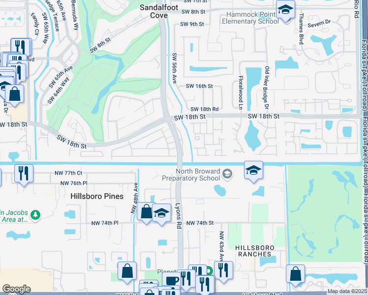 map of restaurants, bars, coffee shops, grocery stores, and more near 23379 Southwest 55th Way in Boca Raton