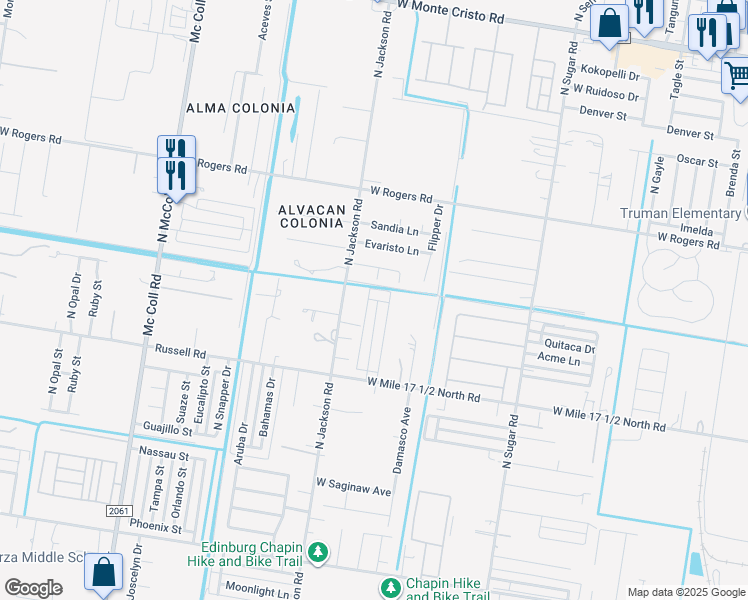 map of restaurants, bars, coffee shops, grocery stores, and more near 2031 Sahara Street in Edinburg