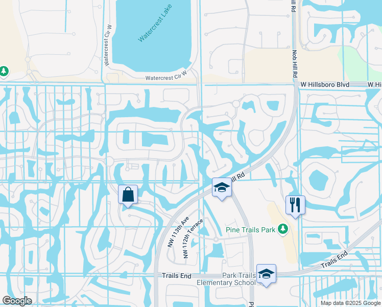 map of restaurants, bars, coffee shops, grocery stores, and more near 8046 Northwest 110th Drive in Parkland