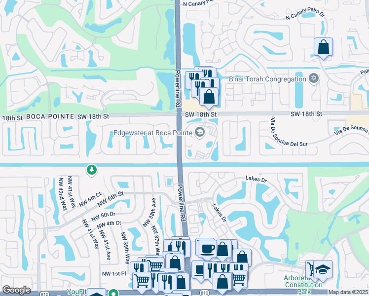 map of restaurants, bars, coffee shops, grocery stores, and more near 23305 Blue Water Circle in Boca Raton