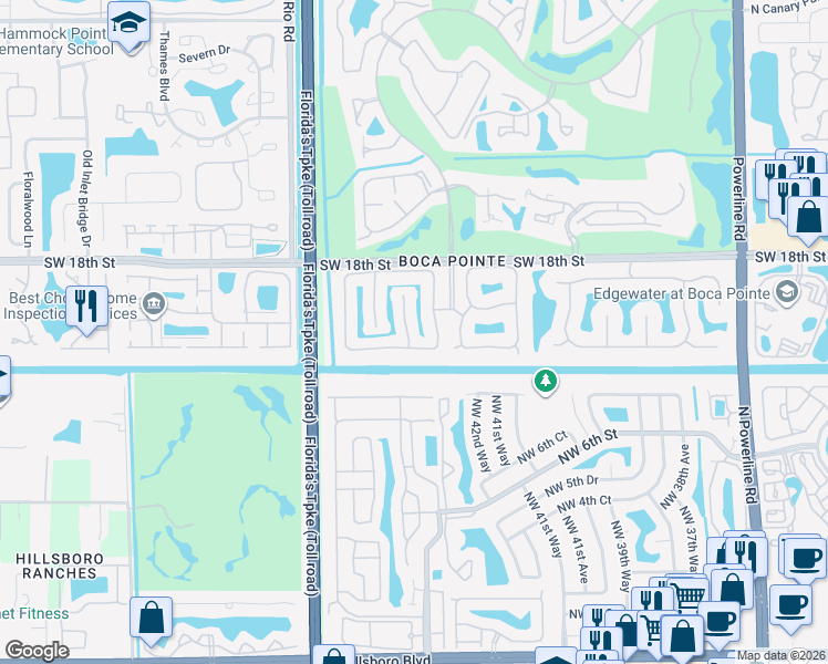 map of restaurants, bars, coffee shops, grocery stores, and more near 7709 Travelers Tree Drive in Boca Raton