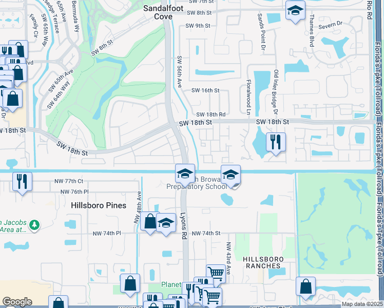 map of restaurants, bars, coffee shops, grocery stores, and more near 23379 Southwest 55th Way in Boca Raton