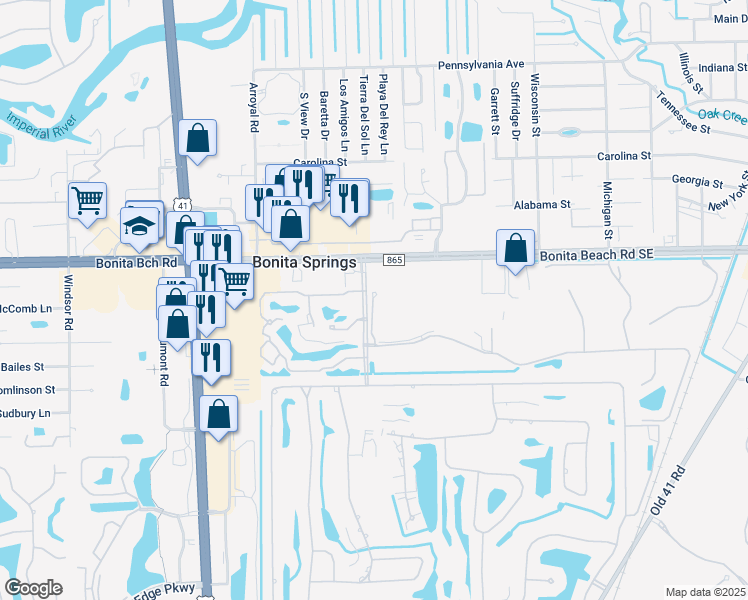 map of restaurants, bars, coffee shops, grocery stores, and more near Mandolin Court in Bonita Springs