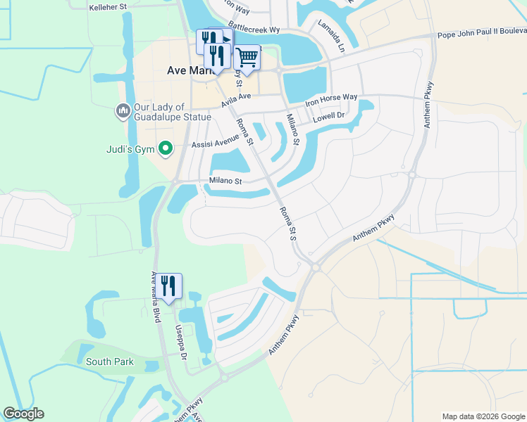 map of restaurants, bars, coffee shops, grocery stores, and more near 5235 Ferrari Avenue in Ave Maria