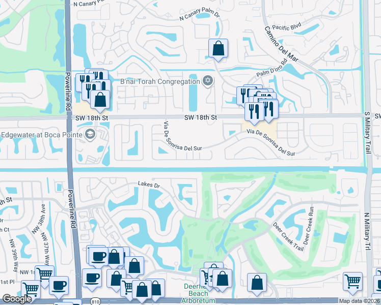 map of restaurants, bars, coffee shops, grocery stores, and more near 23428 Rakelle Circle in Boca Raton