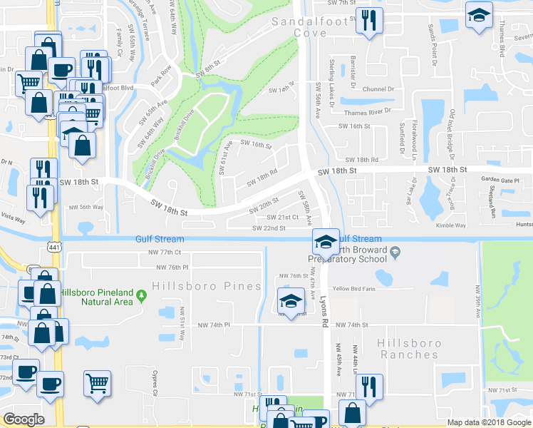 map of restaurants, bars, coffee shops, grocery stores, and more near 9149 Southwest 21st Court in Boca Raton