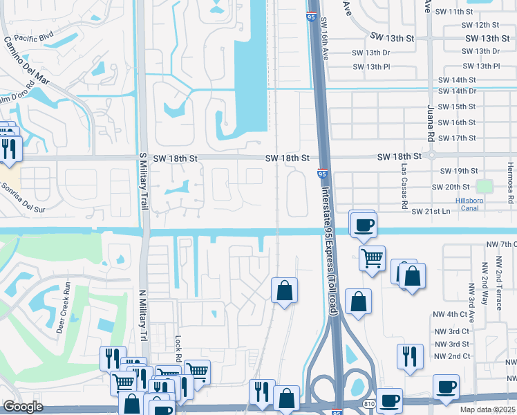map of restaurants, bars, coffee shops, grocery stores, and more near 5096 Heatherhill Lane in Boca Raton