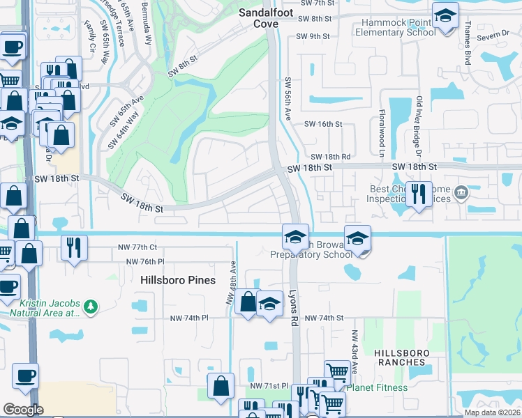 map of restaurants, bars, coffee shops, grocery stores, and more near 9108C Southwest 21st Street in Boca Raton