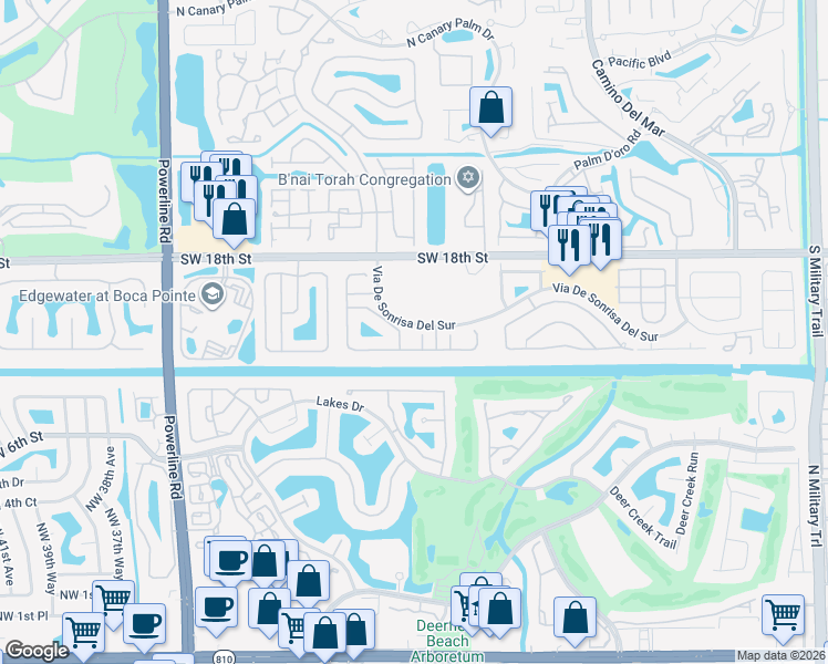 map of restaurants, bars, coffee shops, grocery stores, and more near 23428 Rakelle Circle in Boca Raton