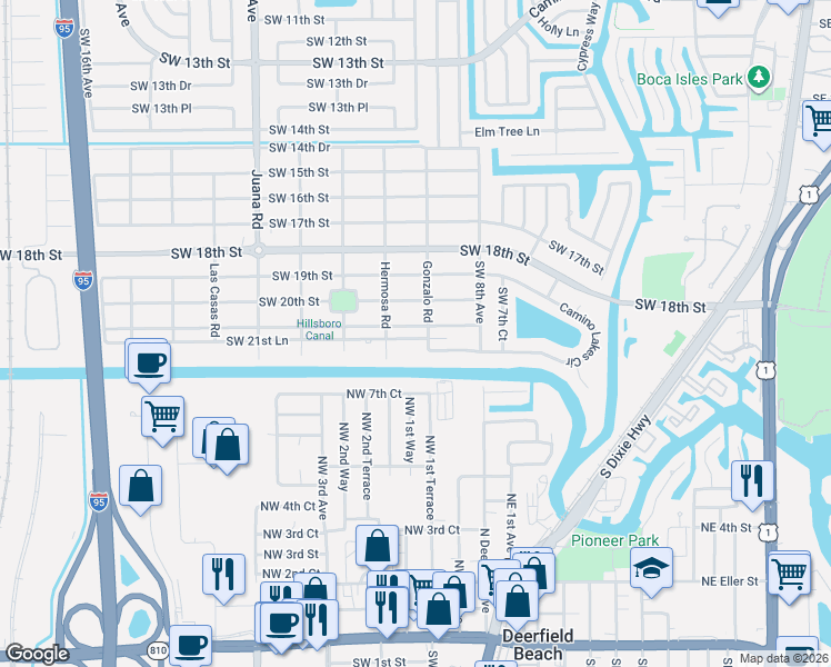 map of restaurants, bars, coffee shops, grocery stores, and more near 921 Southwest 21st Street in Boca Raton