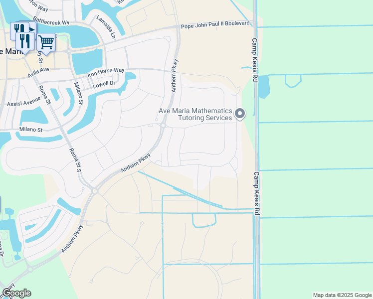 map of restaurants, bars, coffee shops, grocery stores, and more near 5289 Camp Keais Road in Ave Maria