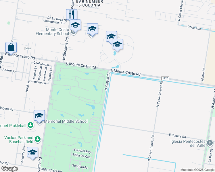 map of restaurants, bars, coffee shops, grocery stores, and more near 2705 North Kenyon Road in Edinburg