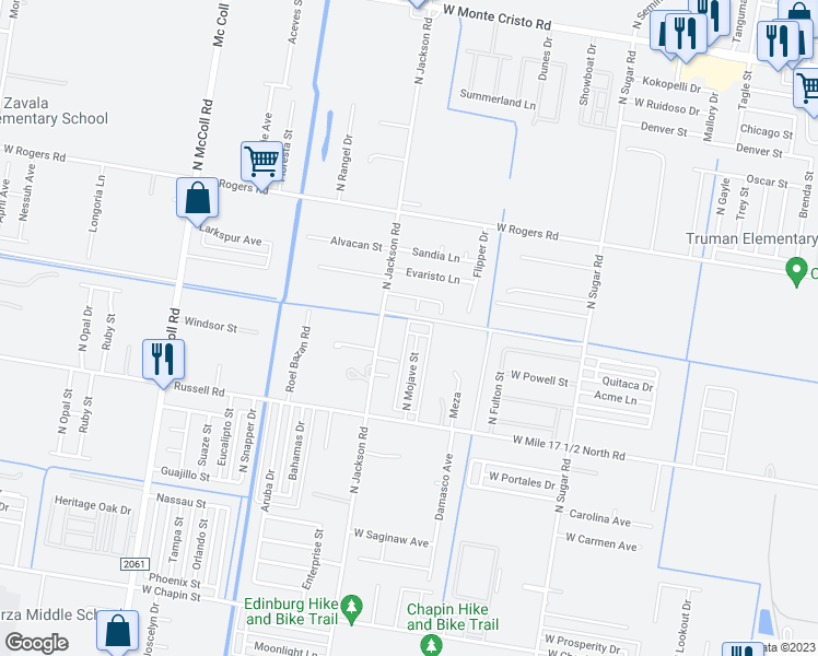 map of restaurants, bars, coffee shops, grocery stores, and more near 2031 Sahara Street in Edinburg