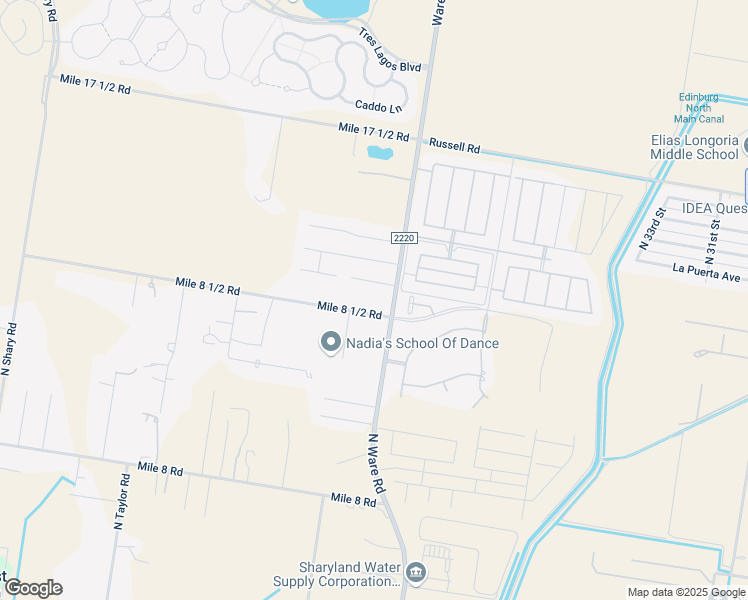 map of restaurants, bars, coffee shops, grocery stores, and more near 13401 Ware Road in Edinburg