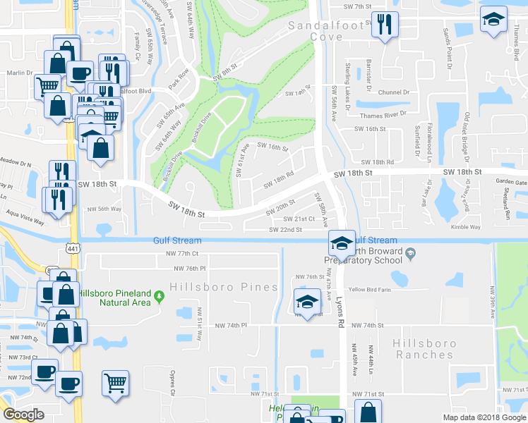 map of restaurants, bars, coffee shops, grocery stores, and more near 9175 Southwest 20th Street in Boca Raton