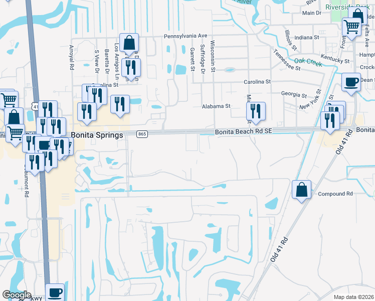 map of restaurants, bars, coffee shops, grocery stores, and more near 9751 Bonita Beach Road Southeast in Bonita Springs