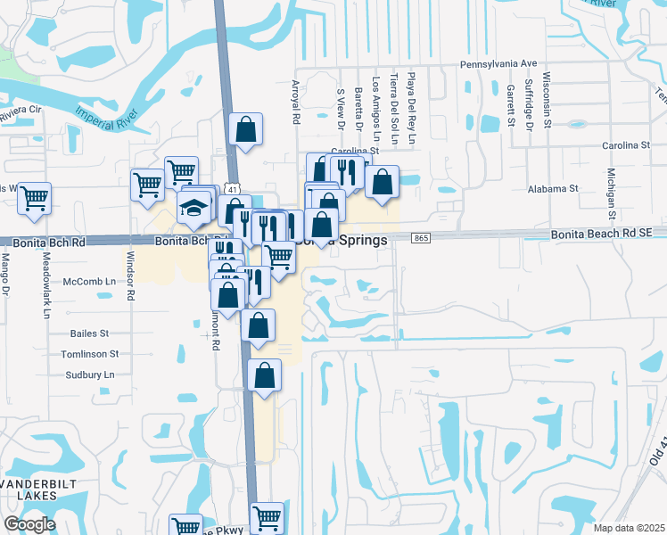 map of restaurants, bars, coffee shops, grocery stores, and more near 28054 Palmas Grandes Lane in Bonita Springs