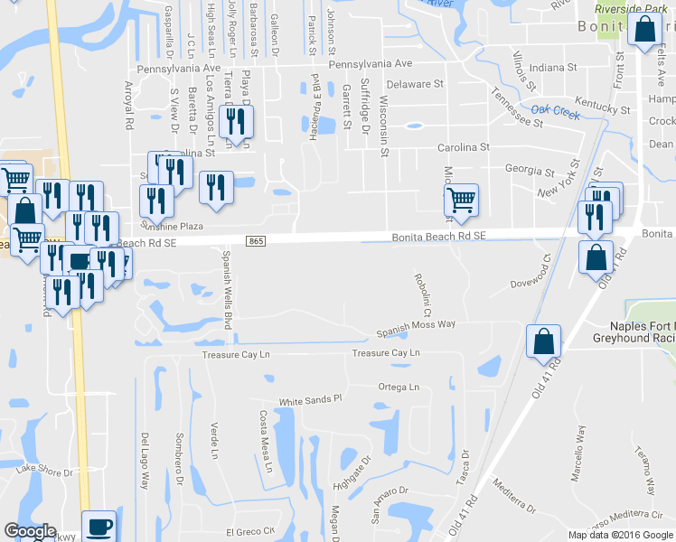 map of restaurants, bars, coffee shops, grocery stores, and more near 9751 Bonita Beach Road Southeast in Bonita Springs