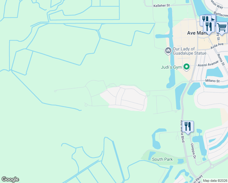 map of restaurants, bars, coffee shops, grocery stores, and more near Chandler Way in Ave Maria