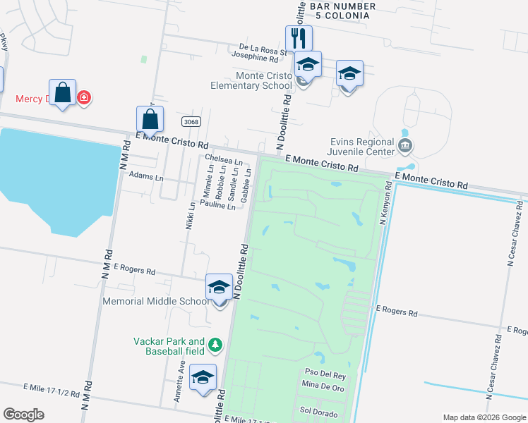 map of restaurants, bars, coffee shops, grocery stores, and more near 3113 Clubhouse Drive in Edinburg