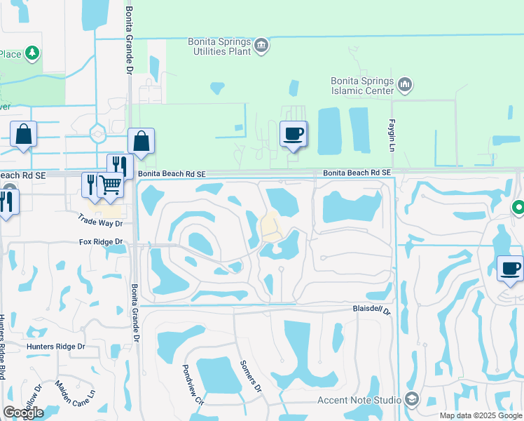 map of restaurants, bars, coffee shops, grocery stores, and more near 13601 Worthington Way in Bonita Springs