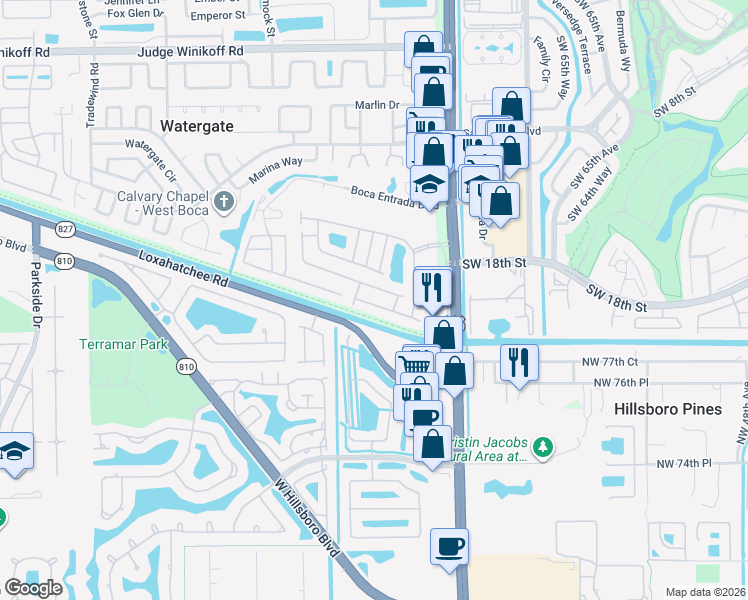 map of restaurants, bars, coffee shops, grocery stores, and more near 10165 Aqua Vista Way in Boca Raton